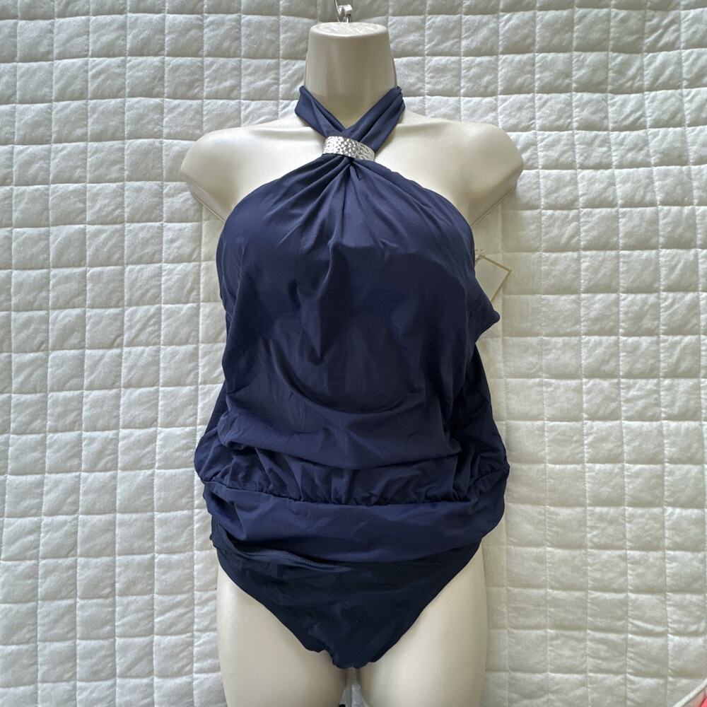 Michael Kors Swimwear Medium Blue Tankini 2 Piece High Neck Halter Beach